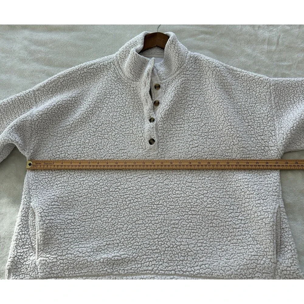 Aerie Womens Sweater Extra Large Sherpa Cozy Quarter Button Pullover Cream Teddy - Picture 7 of 11